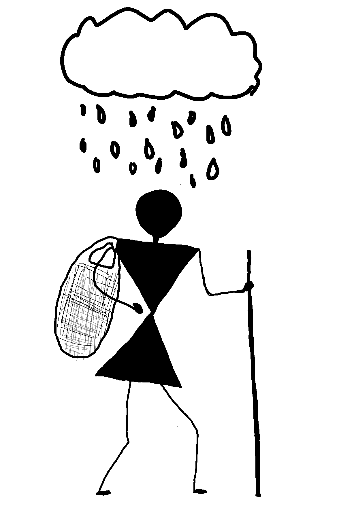 Warli-style drawing of a walker with weather